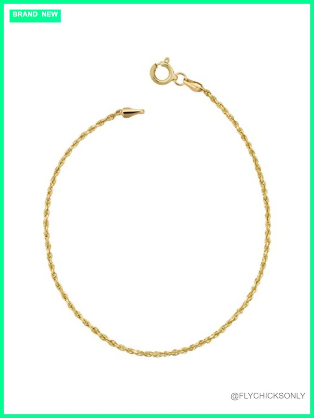 10k Yellow Gold Rope Chain Bracelet 1.5mm 7.5 Inch Spring Ring